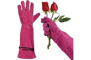 GLOSAV Gardening Gloves for Women, Garden Gloves for Thorn Proof, Professional Rose Pruning Gloves, Long Leather Garden Gloves (Medium, Burgundy Red)