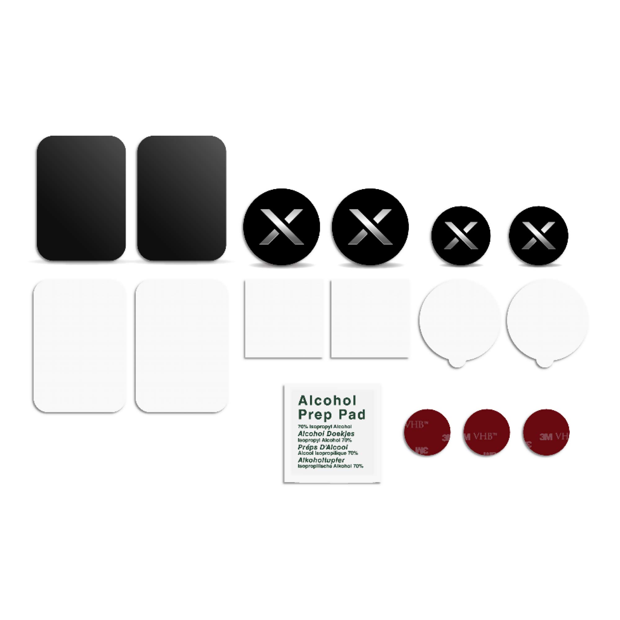 Xeratti 16 Piece Metal Plate Phone Accessories Pack, Premium Ultra Thin Metal Plates for Magnetic Phone Mounts, Car Phone Holders (Black X)