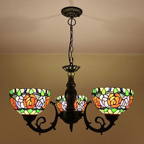 Tiffany Style Chandelier 3 Heads Stained Glass Ceiling Lights
