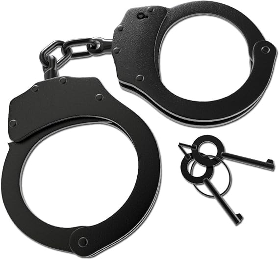 Black Steel Double Lock Real Hand Cuffs Police Handcuffs