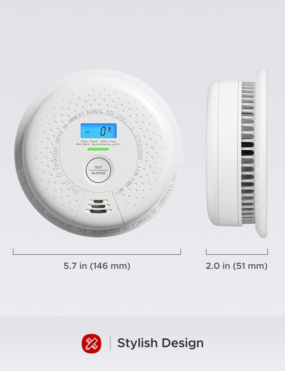 X-Sense SC01 10 Year Battery (Not Hardwired) Smoke and Carbon Monoxide Detector with Display, Dual Sensor Smoke CO Alarm Complies with UL 217 & UL 2034 Standards, Auto-Check, 5-Pack