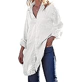 Runcati Womens Button Down Shirts Linen Cotton Long Sleeve Blouse Tunic Tops Cover Up Shirt Loose Beach Bikini Dress