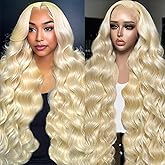 KEGOO 613 13x6 Lace Front Wig Human Hair 28 Inch Blonde Wig Human Hair 200% Density Body Wave HD Blonde Lace Frontal Wig Pre Plucked 613 Lace Front Wig Human Hair