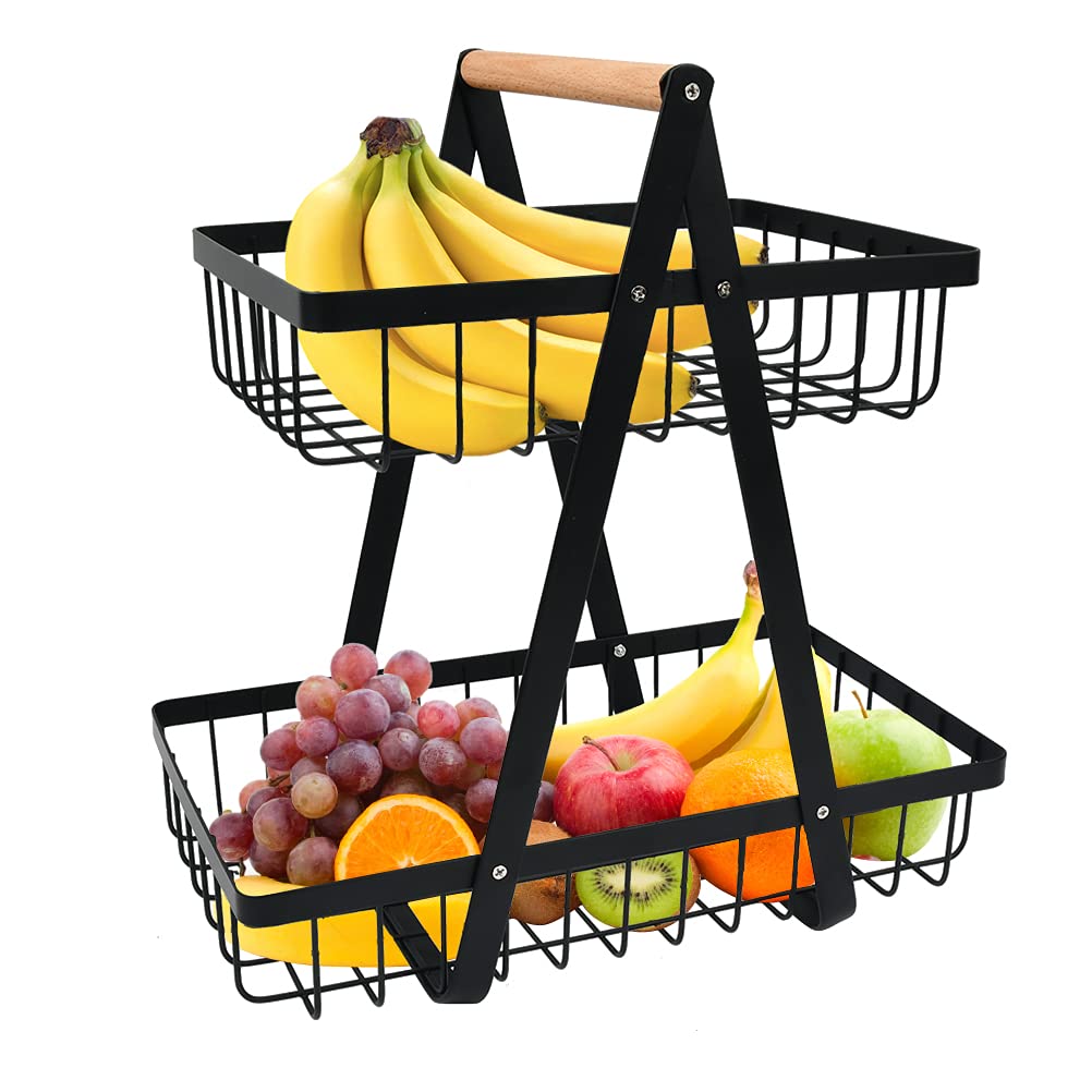 BOPHIS 2-Tier Fruit Basket ,Fruit Bowl Holder Bread Basket Vegetable Rack, Detachable Fruit Holder for Fruit, Vegetables, Snacks in Home, Kitchen Office，with Screwdriver