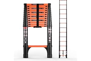 SINMEIRUN 12.5FT Telescoping Ladder, Portable Extension Folding Ladder, Multi-Purpose Compact Ladder for Household or Outdoor Work, 330lbs Max Capacity