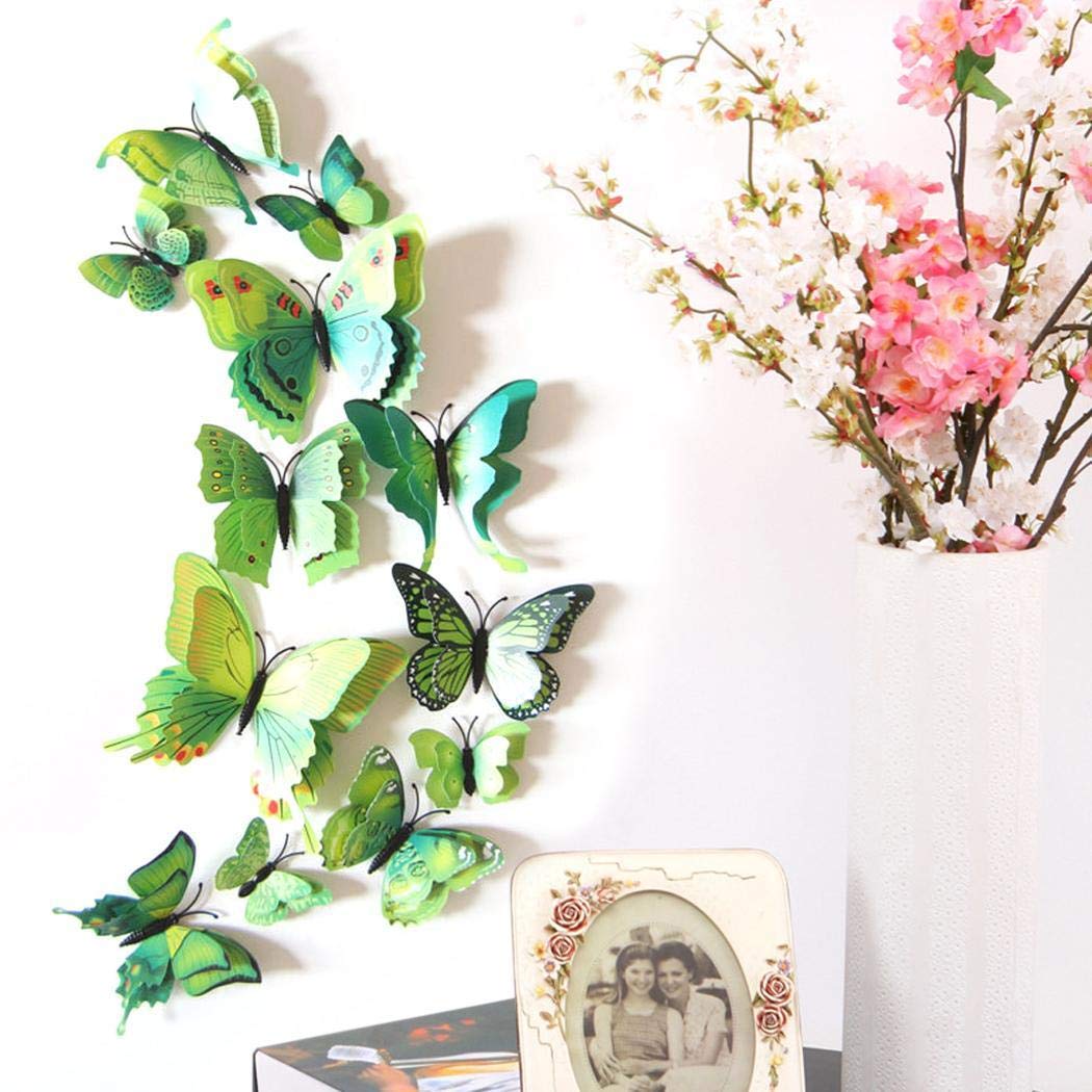 kirken 12 Pcs Three-Dimensional Simulation Butterfly Wall Stickers Decals for Room Home Nursery Decor