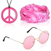 Norme 3 Pcs Hippie Costume Accessories 70s Peace Sign Necklace Tie Dye Hippie Headband Sunglasses Carnival Party Decor