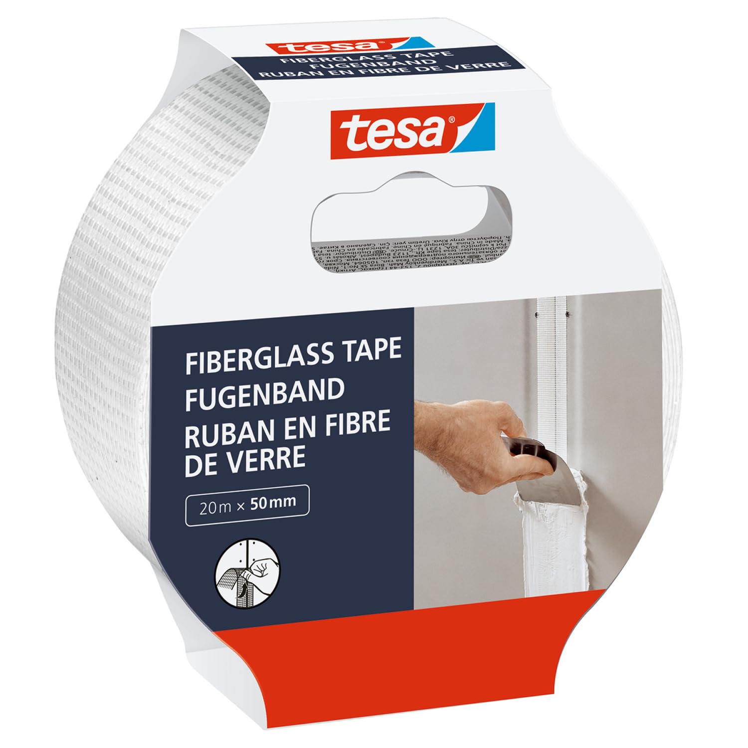 tesa Fibreglass Tape - Repair Tape Made of Glass Fibre for Repairing, Sealing and Masking - for Rough and Smooth Surfaces - Tear-Resistant - 20 m x 50 mm