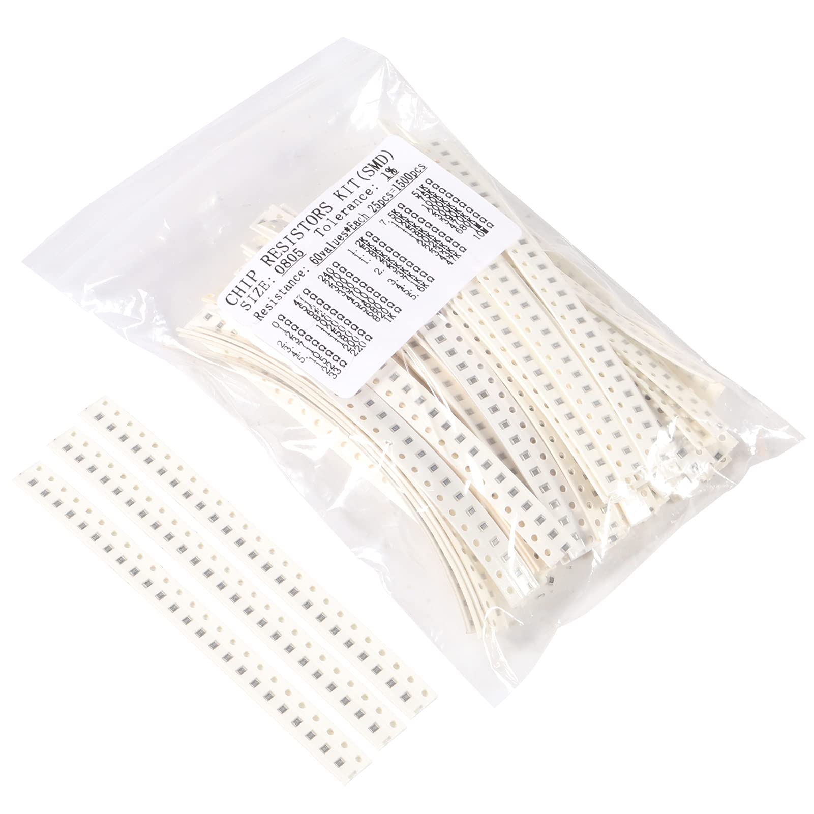 AITRIP 60 Values 0805 SMD Resistor Kit, 1500PCS 0 Ohm -10M Ohm 1/8W SMD Chip Resistors Kit for DIY and Experiments (60 Values x 25pcs, from 0 to 10M ohm)