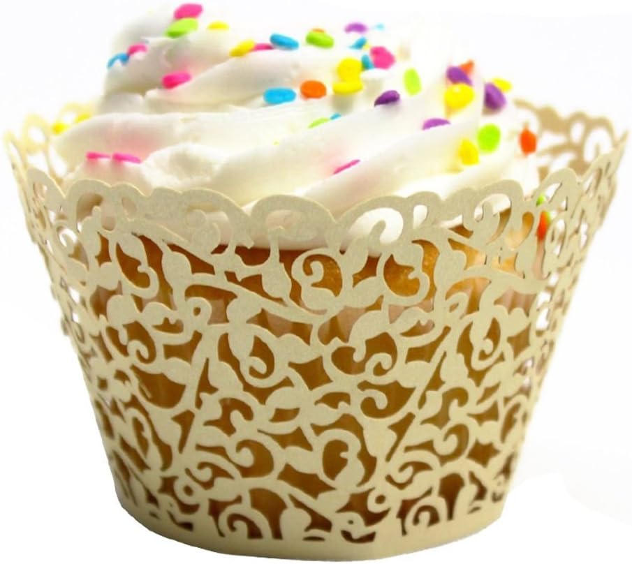 Mialand(TM) 50 Filigree Little Vine Lace Laser Cut Cupcake Wrapper Liner Baking Cup