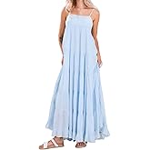 loveimgs Women Summer Spaghetti Strap Smocked Maxi Dress Tiered Ruffle Sleeveless Long Flowy Dress Beach Sundress