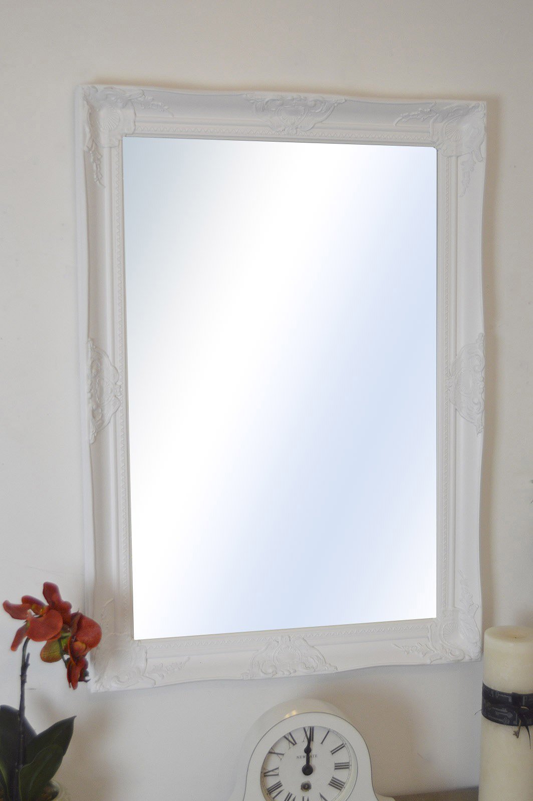 MirrorOutlet Extra Large White Vintage Style Wall Mirror-Size: 42 x 30 inches (105 x 75 cm), Wood, Gold