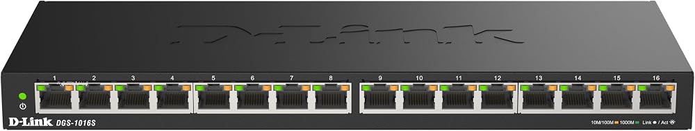 D-Link DGS-1016S 16-Port Gigabit Unmanaged Switch Fanless Black