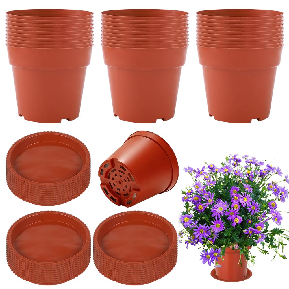 KUWUNG 30 Pack Small Plant Pots Indoor, 10cm Plastic Plant Pot with Saucers, Herb Pots, Seed Seedling Pots, Garden Flower Pots for Plants, Succulents, Seed Nursery, Cactus, Vegetables