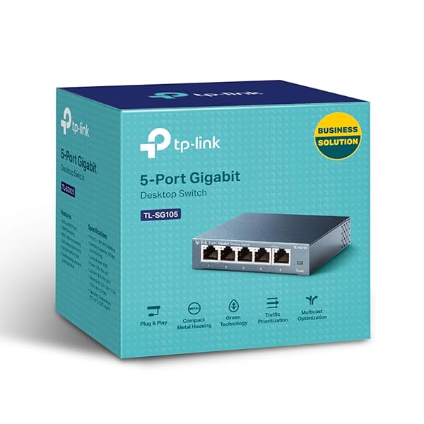 TP-LINK TL-SG105, 5 PORT GIGABIT UNMANAGED ETHERNET SWITCH, NETWORK HUB, ETHERNET SPLITTER, PLUG & PLAY, FANLESS METAL DESIGN, SHIELDED PORTS, TRAFFIC OPTIMIZATION,NAVY BLUE