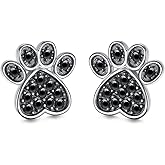 S925 Sterling Silver Jewelry Puppy Dog Cat Pet Paw Print Black CZ Stud Earrings