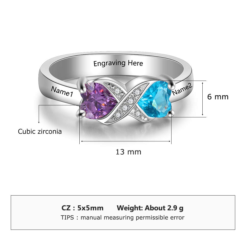 Tian Zhi Jiao Customized 2 Heart Simulated Birthstone Mothers Ring Engraved 2 Names Personalized Promise Ring for Women (8)