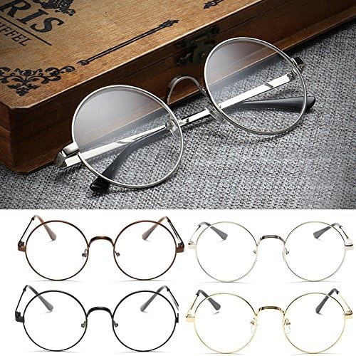 YingNeng Vintage Oval Eyeglass Frame Plain Glass Clear Full-Rim Spectacles - Black