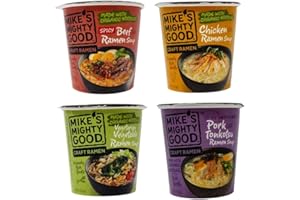 MIKES MIGHTY GOOD Mike's Mighty Good Craft Ramen Cups 4 Flavor Variety Sampler Bundle, 1 each: Spicy Beef, Chicken, Vegetarian Vegetable, Pork Tonkotsu (1.6-1.9 Ounces)