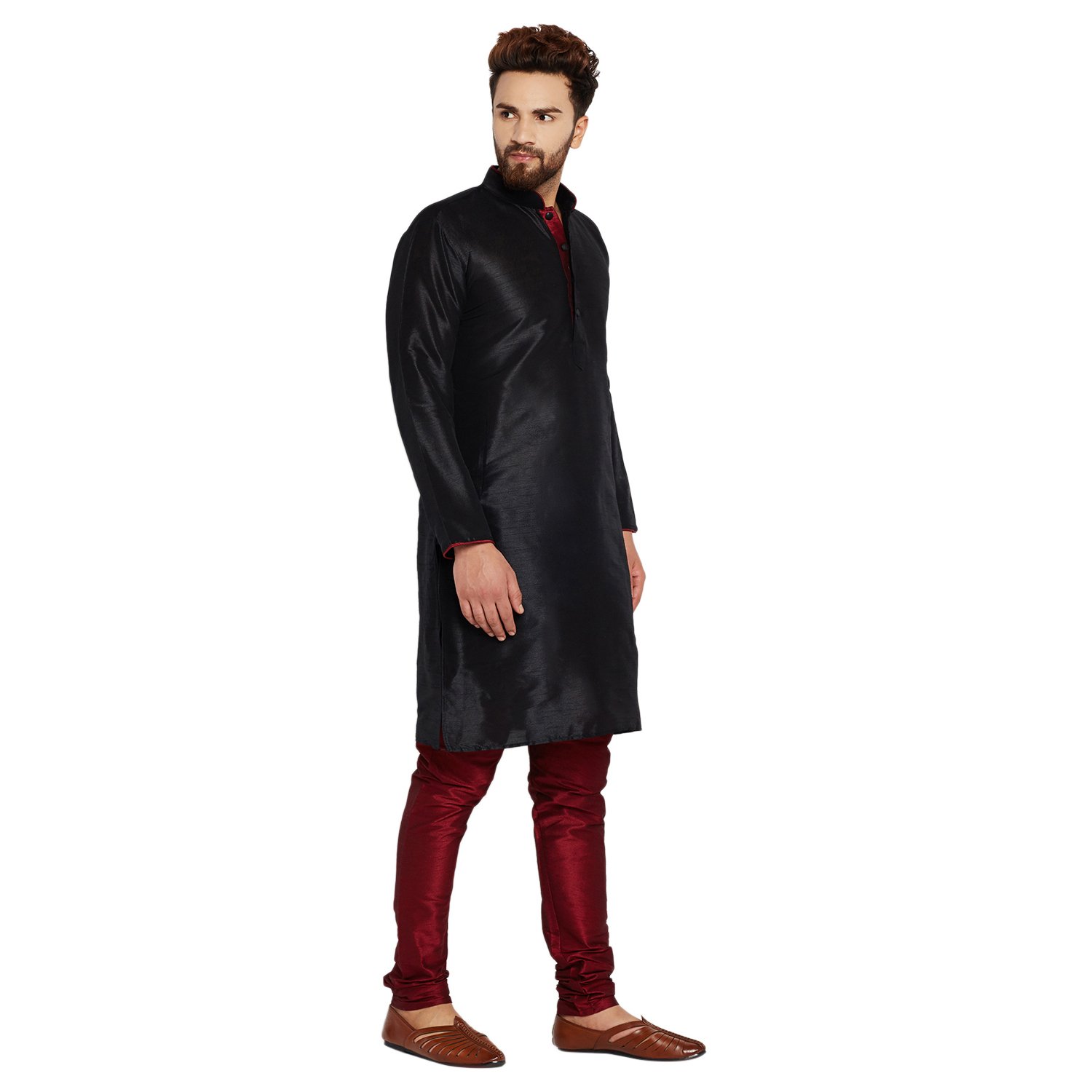 sojanya (since 1958) men's dupion silk kurta & churidaar pyjama with contrast detailing
