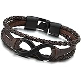 COOLSTEELANDBEYOND Infinity Love Number 8 Leather Bangle Bracelet for Men Women Three-Row Wristband