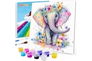 WEMEON Elephant Paint by Numbers Kit for Kids with Framed- Easy Paint by Numbers Kit for Kids Age 4-12, Simple Painting Paint by Numbers for Gift Home Wall Decor(10x10Inch)