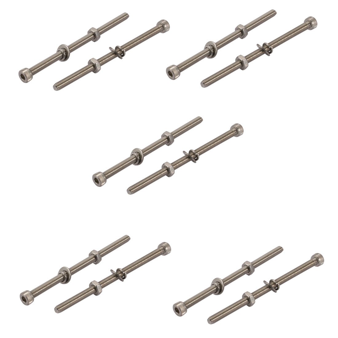 Sourcingmap 10pcs M4x70mm 304 Stainless Steel Knurled Hex Socket Head Bolts Nuts w Washers