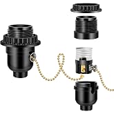 Aolloa UL Listed E26 Light Socket, Threaded Lamp Socket Replacement with Pull Chain Switch Medium Base Lamp Parts with Lamp Shade Ring Ring for Table lamp, Floor lamp, Light Fixture, Black 1-Pack