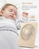 TriPole USB Desk Fan 2000mAh 3 Speed 180° Quiet 30dB Beige view 3