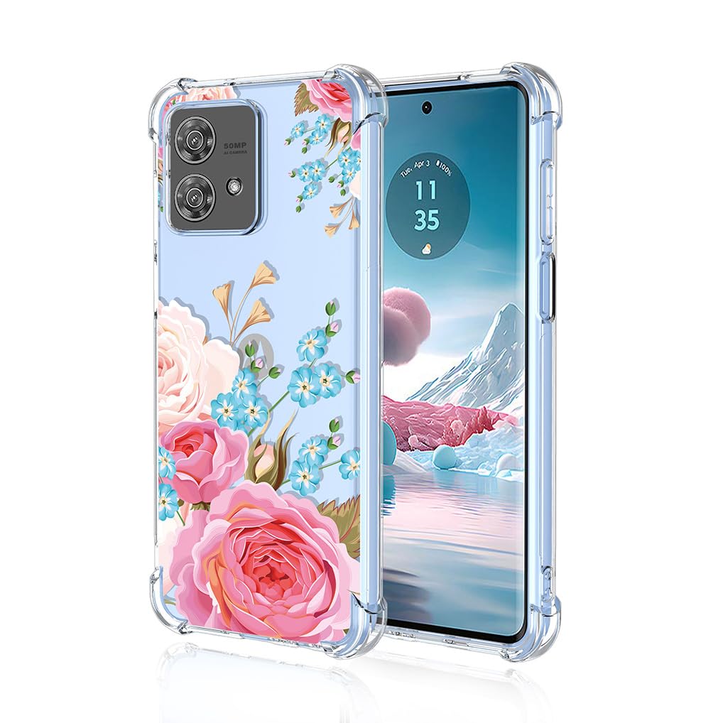 SEAHAI Case for Motorola Edge 40 Neo, Ultra Thin Soft Silicone Clear Back TPU Bumper Shockproof Cover Fashion Flowers Graphic Colorful Skin Slim Case - Peony