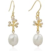 Handmade Cultured Baroque Pearl Tree of Life Dangling Drop Earrings for Women, Sterling Silver Hooks