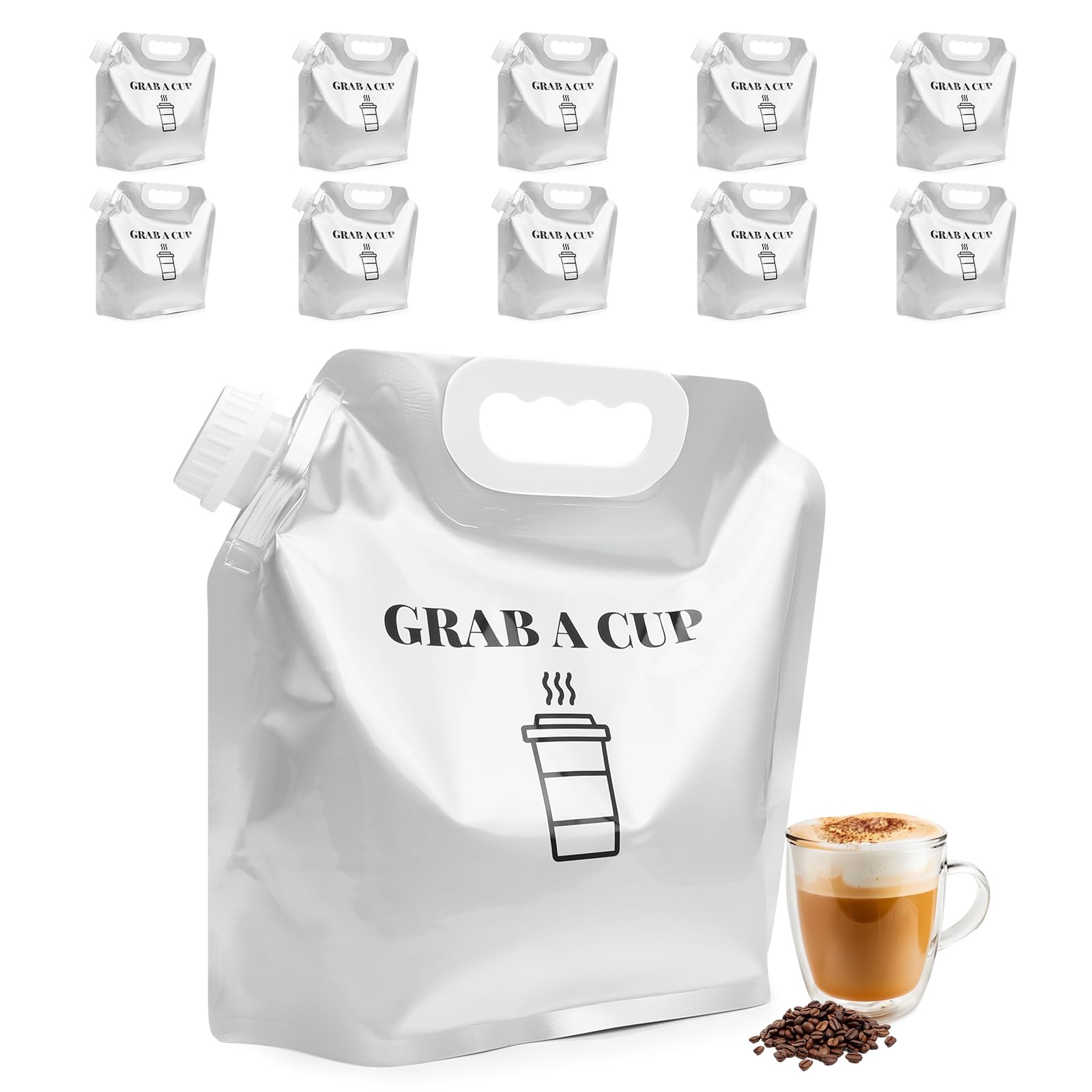 Photo 1 of 10 Pack Disposable Coffee Dispensers with Handle Coffee Box Cold Hot Beverage Dispenser COFFEE Carrier with Handle Take Out Camping Water Storage Containers Water Bag for Hiking (88oz) (White)