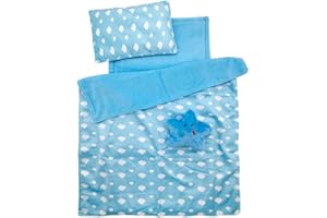 FERBERBEARS Baby Doll Accessories Bedding Set Soft Blanket Mattress Pillow Dolls Playset Fits 16-18 Inches American Doll Furniture Toy Girls and Boys (Blue)