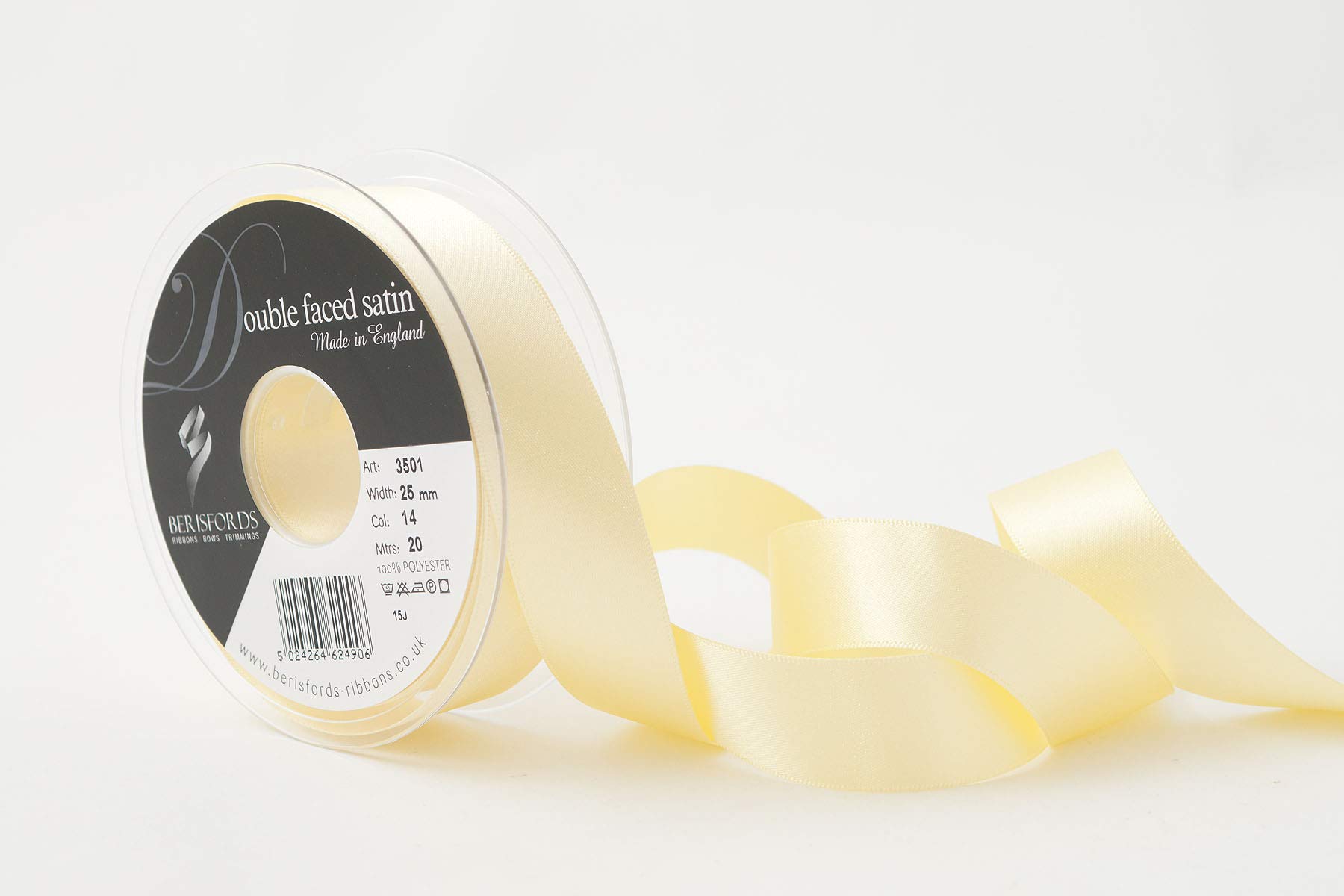 Berisfords Double FACE Poly Satin Ribbon, Pale Lemon, 25 mm โ image 1
