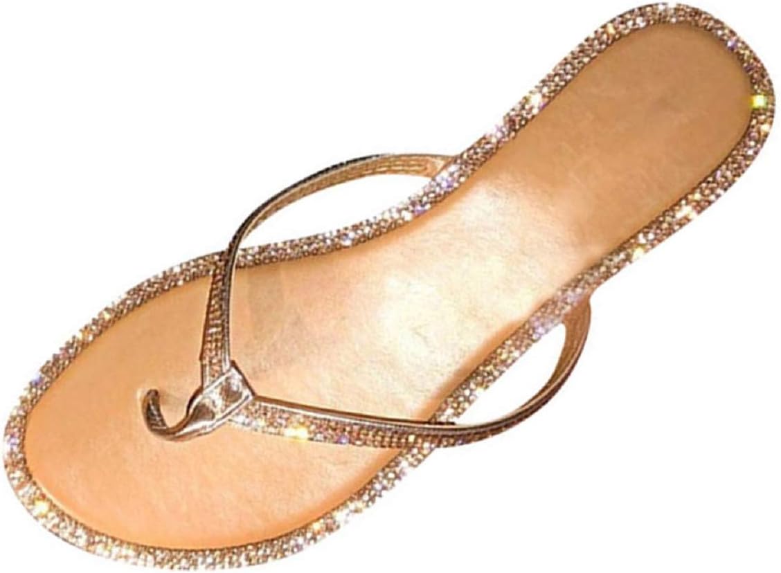 Tsmile Women's Rhinestone Glitter Slipper Lightweight Casual Beach Indoor Outdoor Crystal Flip Flop Toe Post Sandal