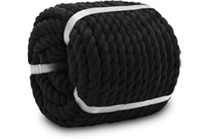 VEIZEDD Black Rope 3/8 inch × 100 feet Soft Cotton Rope for Crafts, Home Decor, Wall Hanging