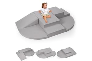 Rinnebbit 6-Piece Foam Climbing Blocks for Toddlers, Baby Climb and Crawl Soft Foam Play Set, Machine Washable Cover, Indoor Activity Play Structures, Climbing Toys for Toddlers 1-3 (Gray)