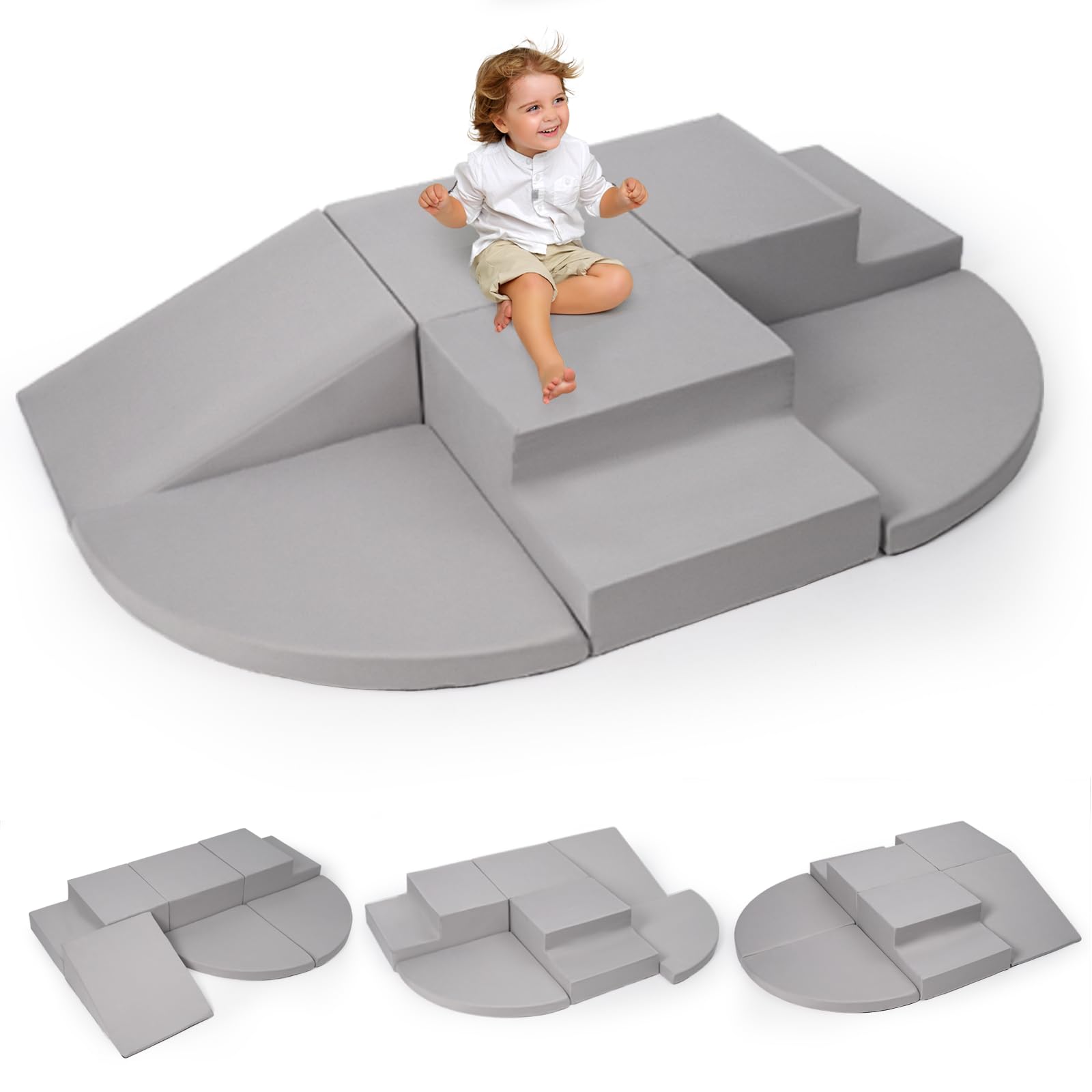 Photo 1 of Rinnebbit 6-Piece Foam Climbing Blocks for Toddlers, Baby Climb and Crawl Soft Foam Play Set, Machine Washable Cover, Indoor Activity Play Structures, Climbing Toys for Toddlers 1-3 (Gray)