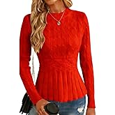 Kinghua Peplum Sweater for Women Fall Winter Trendy Outfits Waist Cable Knit Pullover Sweaters Tops