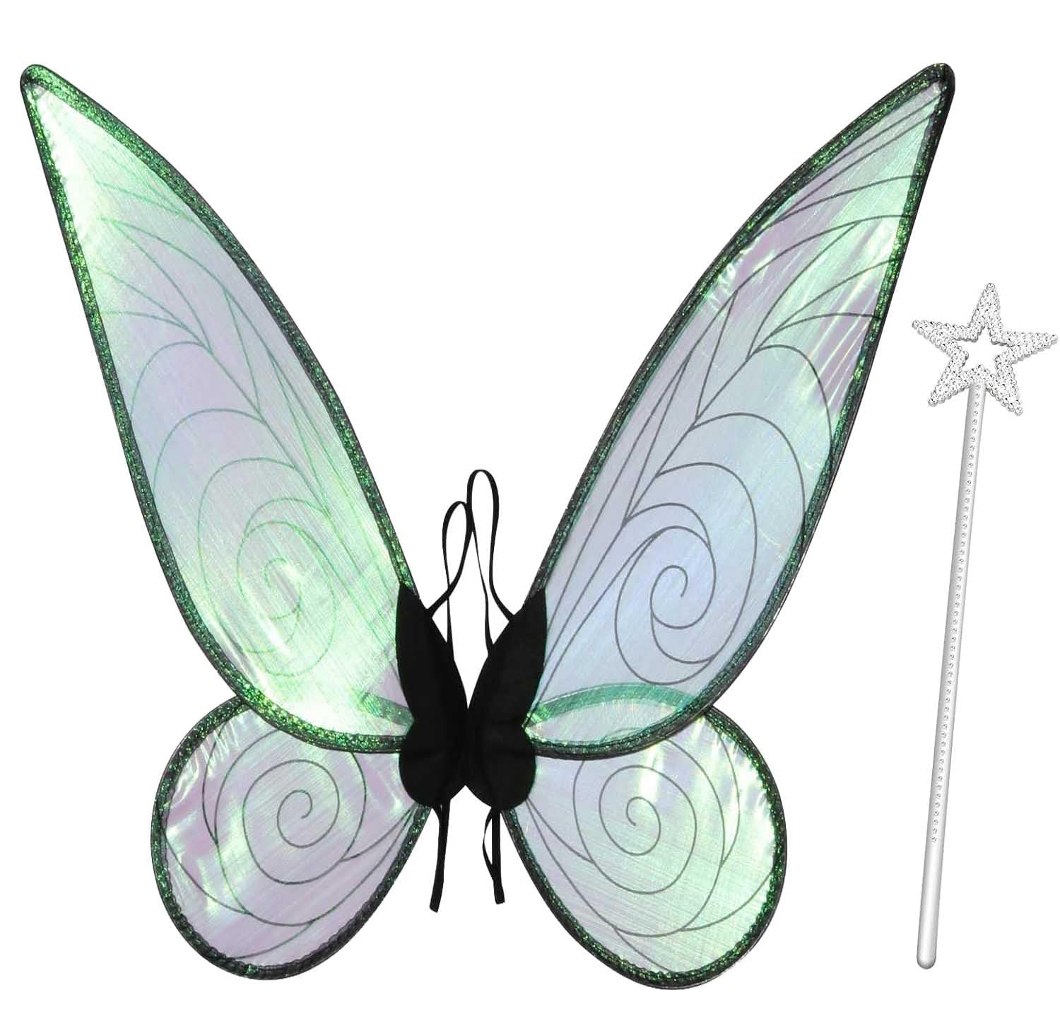 Niceyoeuk Fairy Wings for Girls Women Halloween Dress Up White Sparkle Angel Butterfly Wings Fairy Costume Halloween Cosplay Party Favor (Black)