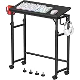 Snughome Mobile Keyboard Tray with Wrist Rest, Wire Cup Holder &amp; 2 Hooks, Height Adjustable 27.5"-41.7", Rolling Keyboard Standing Desk with Lockable Casters for Home Office (Black)