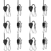 vanleno 6 Pairs 1/8 inch Adjustable Heavy Duty Rope Hanger - Reinforced Metal Internal Gears Ratchets foe Growing Light Fixtures, Loose-Proof Design, 8-ft Long & 150lbs Weight Capacity