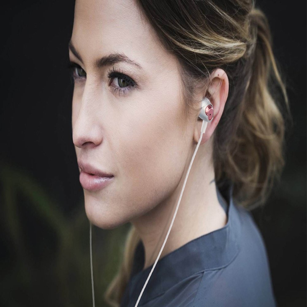 OUZIFISH Premium metal Earbuds, In-Ear Headphones, Stereo Bass Noise-isolating Earphones with Mic Gold
