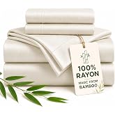 CozyLux King Size Sheets Set, 100% Rayon Derived from Bamboo, Sateen Weave | OEKO-TEX Certified, 240 TC Sateen, 16-Inch Deep Pocket 360&deg; Elastic, Silky &amp; Breathable Feel for Hot Sleepers, Ivory