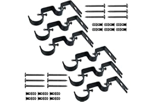 TLBTEK 6 pcs Black Curtain Rod Bracket, Double Curtain Rod Hanging Brackets Wall Mount Heavy Duty,Adjustable Curtain Rod Holders Hardware for Window, Bedroom, Home Curtain rods,Drapery Rod