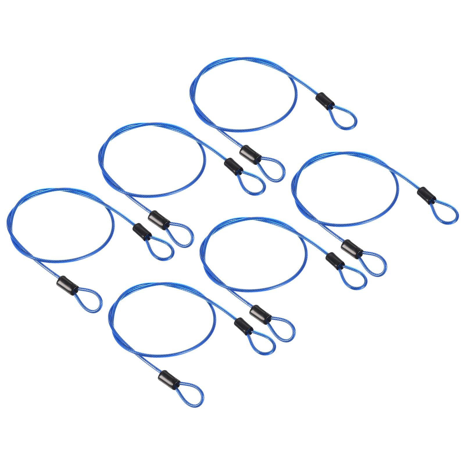 PATIKIL Security Cable 2.5mm x 0.5m/1.64ft, 6 Pack Coated Luggage Lock Wire Rope with Double Loop, Clear Blue