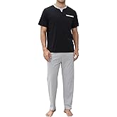 TeJoyce Mens Pajamas Set Cotton Short Sleeve and Pants 2 Piece PJ Set Soft Comfy Loungewear Men's Summer Nightwear Set