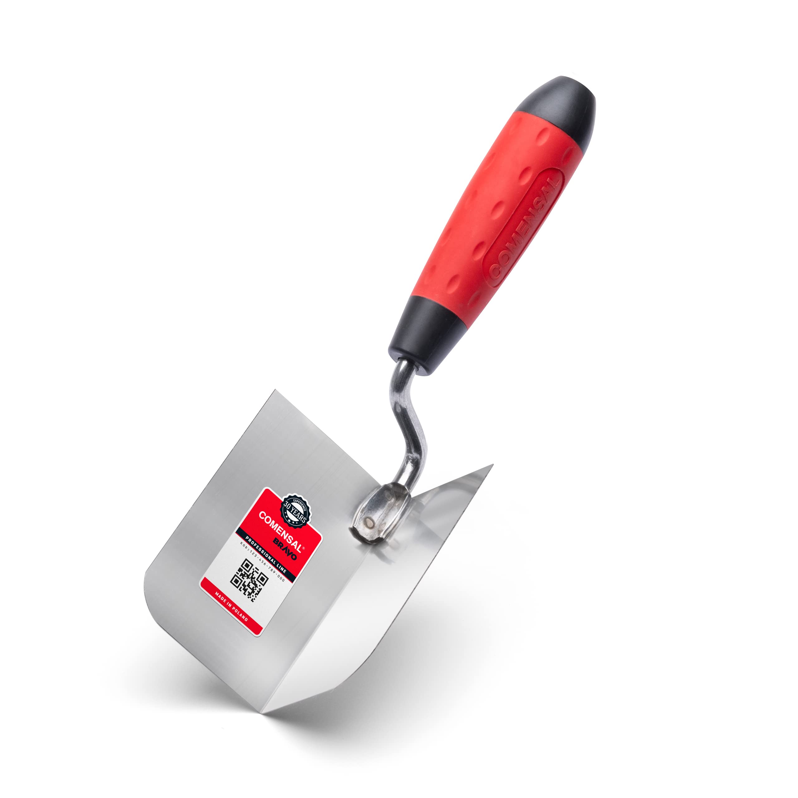 COMENSAL Internal Corner Trowel - Inner Corner Trowel - Plastering Trowel - Stainless Steel Internal Corner Trowel - Non-Slip Soft Grip - Made in EU