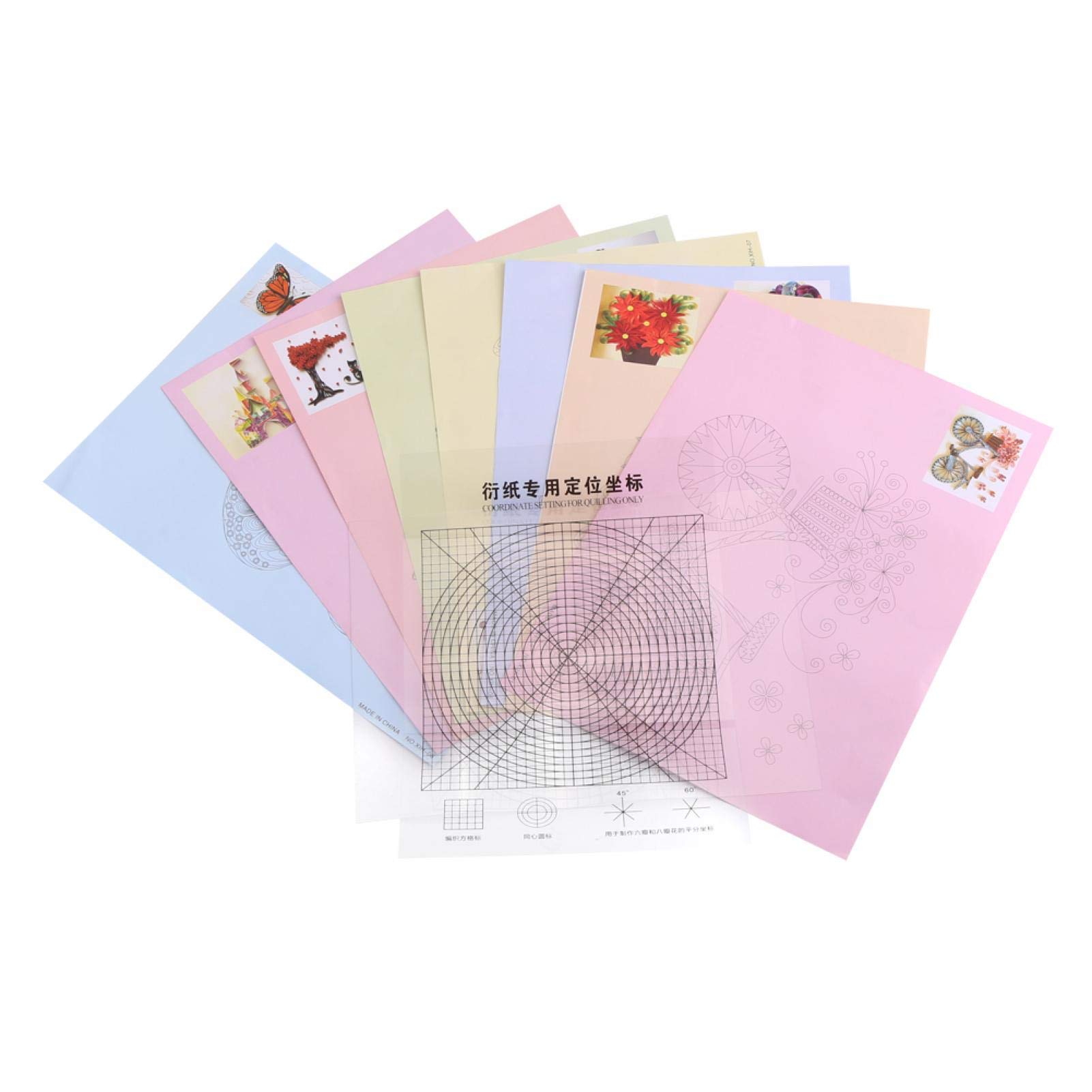 Pssopp 8Pcs 16 Drawing Locating Paper Quilling Pattern Template DIY Release Drawing Locating Paper Quilling Tool Craft Decoration Set