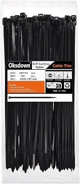 Oksdown 500 Pack Black Nylon Cable Ties 200mm x 4.8mm Heavy Duty